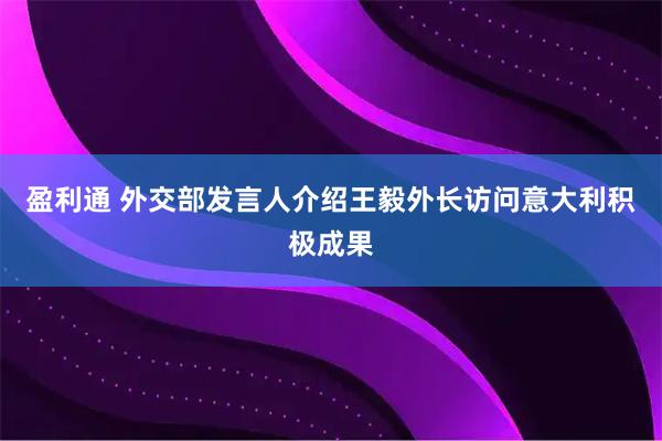 盈利通 外交部发言人介绍王毅外长访问意大利积极成果